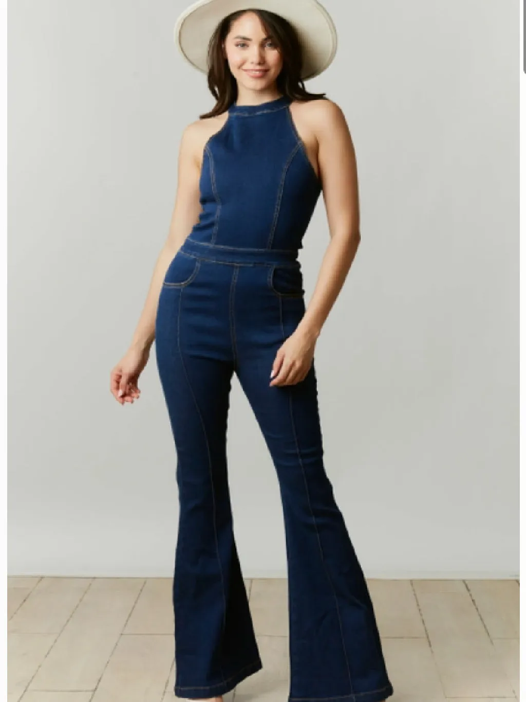 Sleeveless Denim Jumpsuit