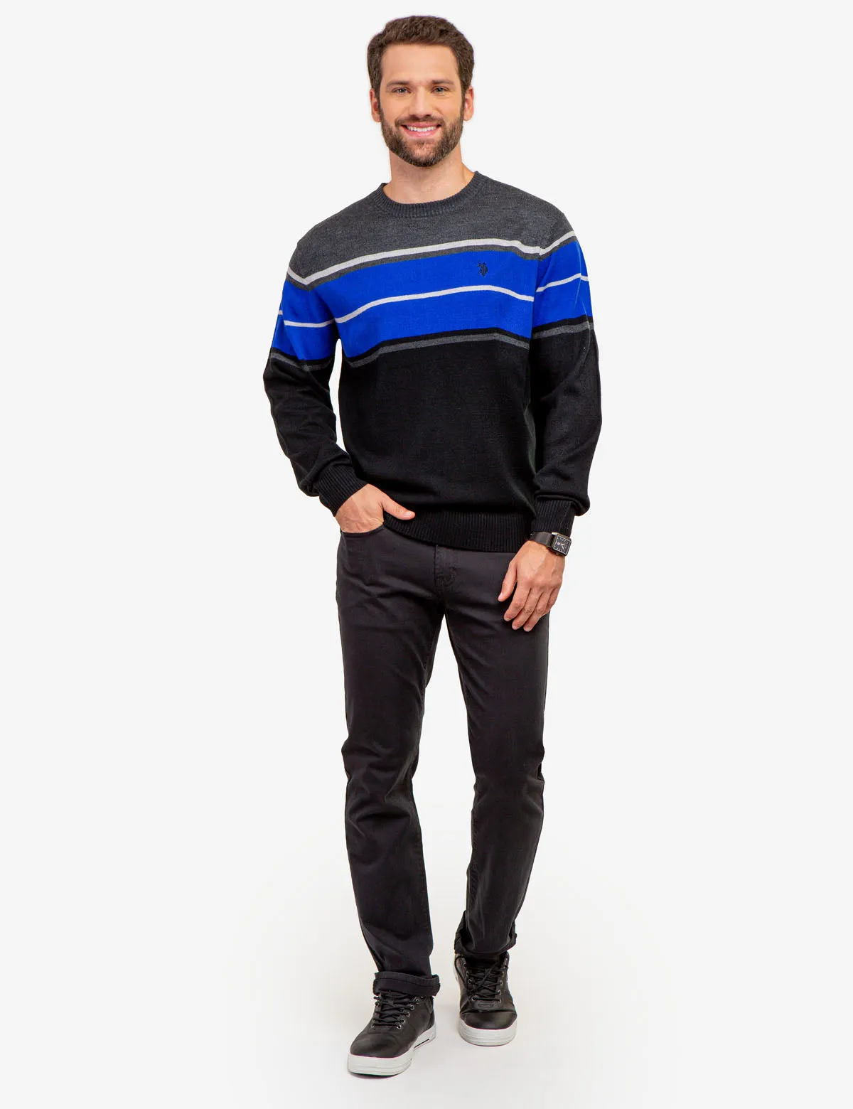 SOFT STRIPE CREW NECK SWEATER