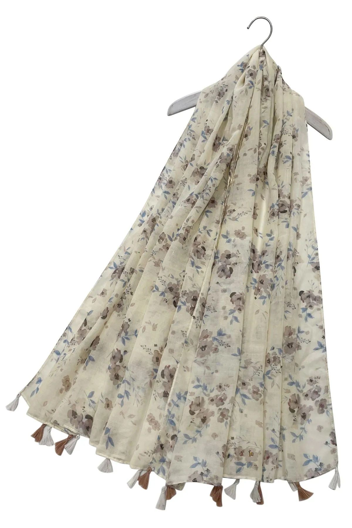 Soft Vintage Floral Print Tassel Scarf