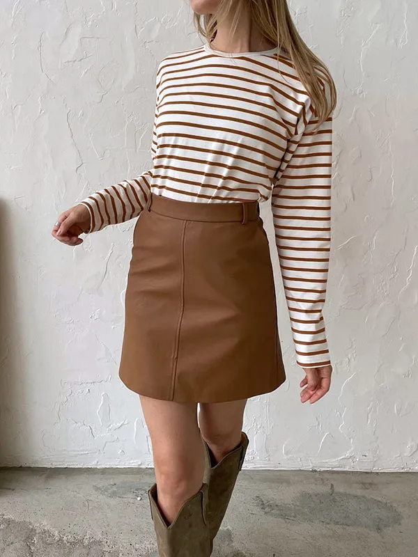 Striped Long Sleeves Loose Round-Neck T-Shirts Tops
