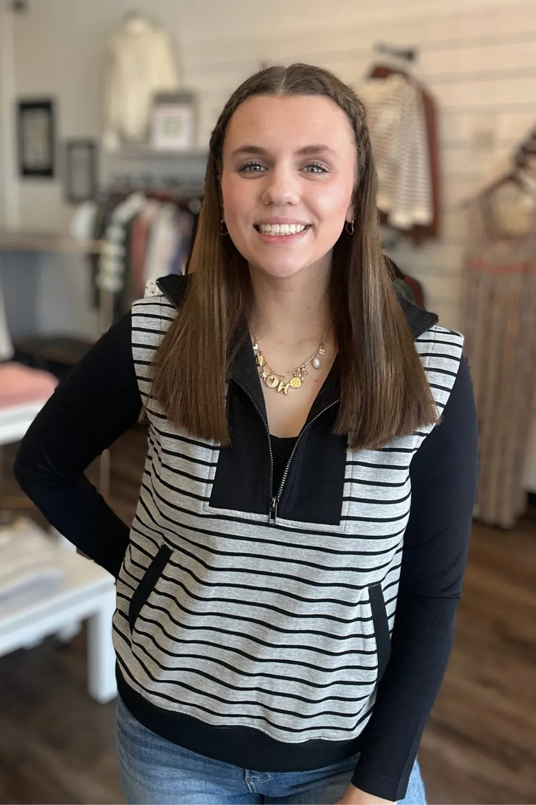 Striped Sleeveless Sweatshirt