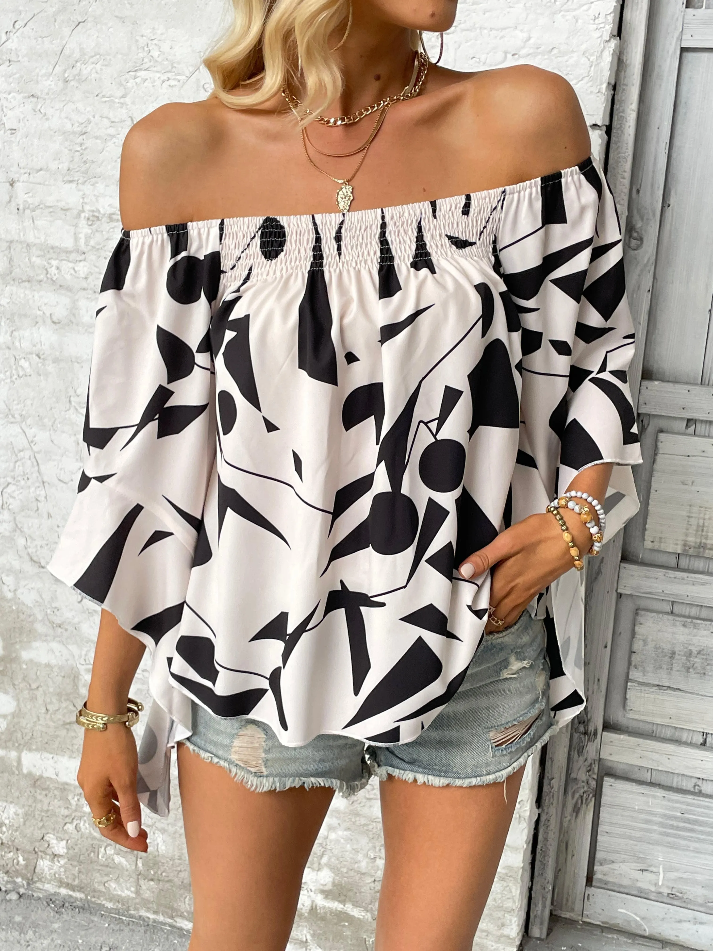 Stunner Off Shoulder Bell Sleeve Blouse