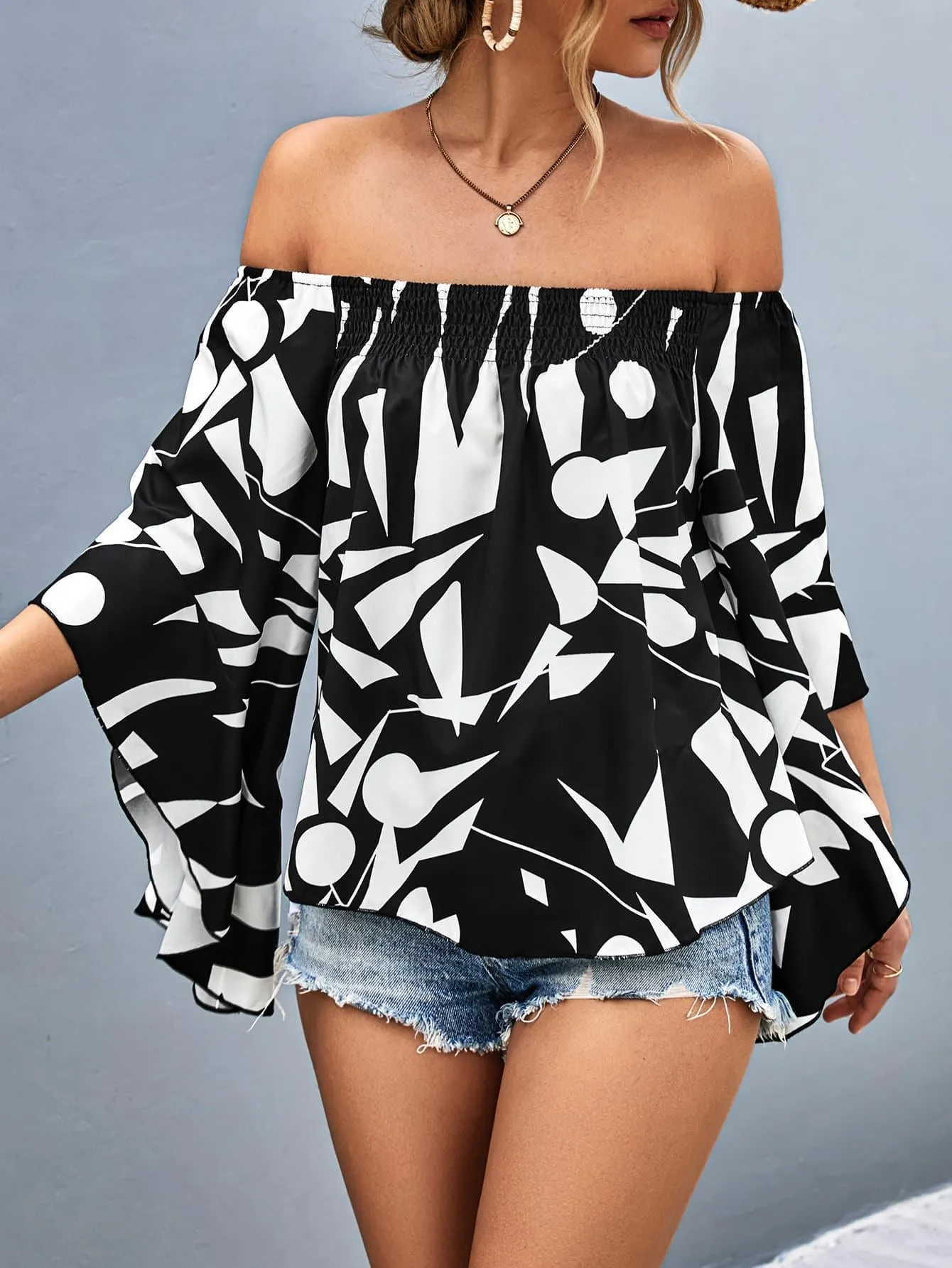 Stunner Off Shoulder Bell Sleeve Blouse