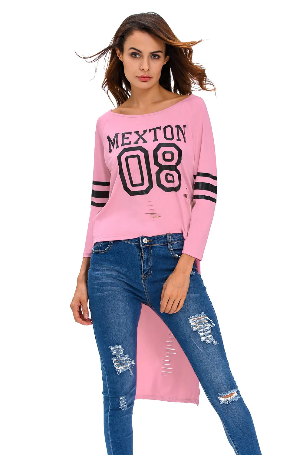 Stylish Print Pink Sleeved Long Back Shirt