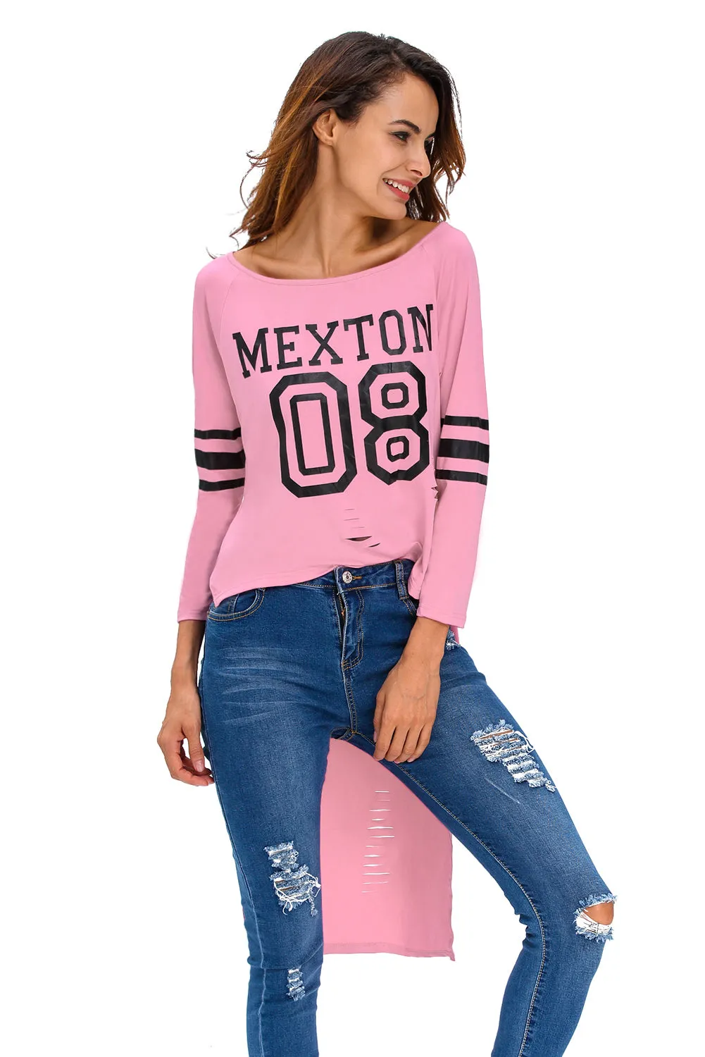 Stylish Print Pink Sleeved Long Back Shirt