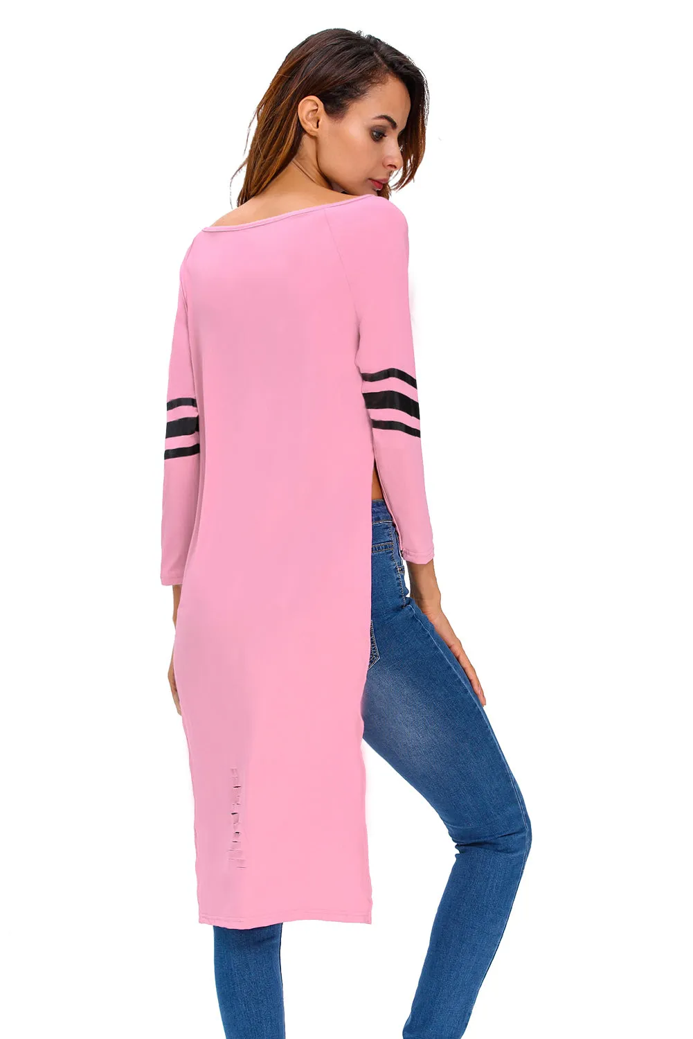 Stylish Print Pink Sleeved Long Back Shirt