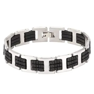 Stylish Rubber 316L Stainless Steel Black Silver Bracelet Men