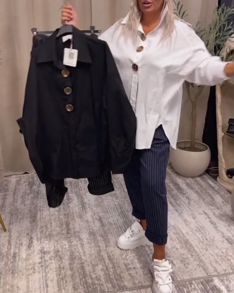 Stylish solid color lapel button shirt