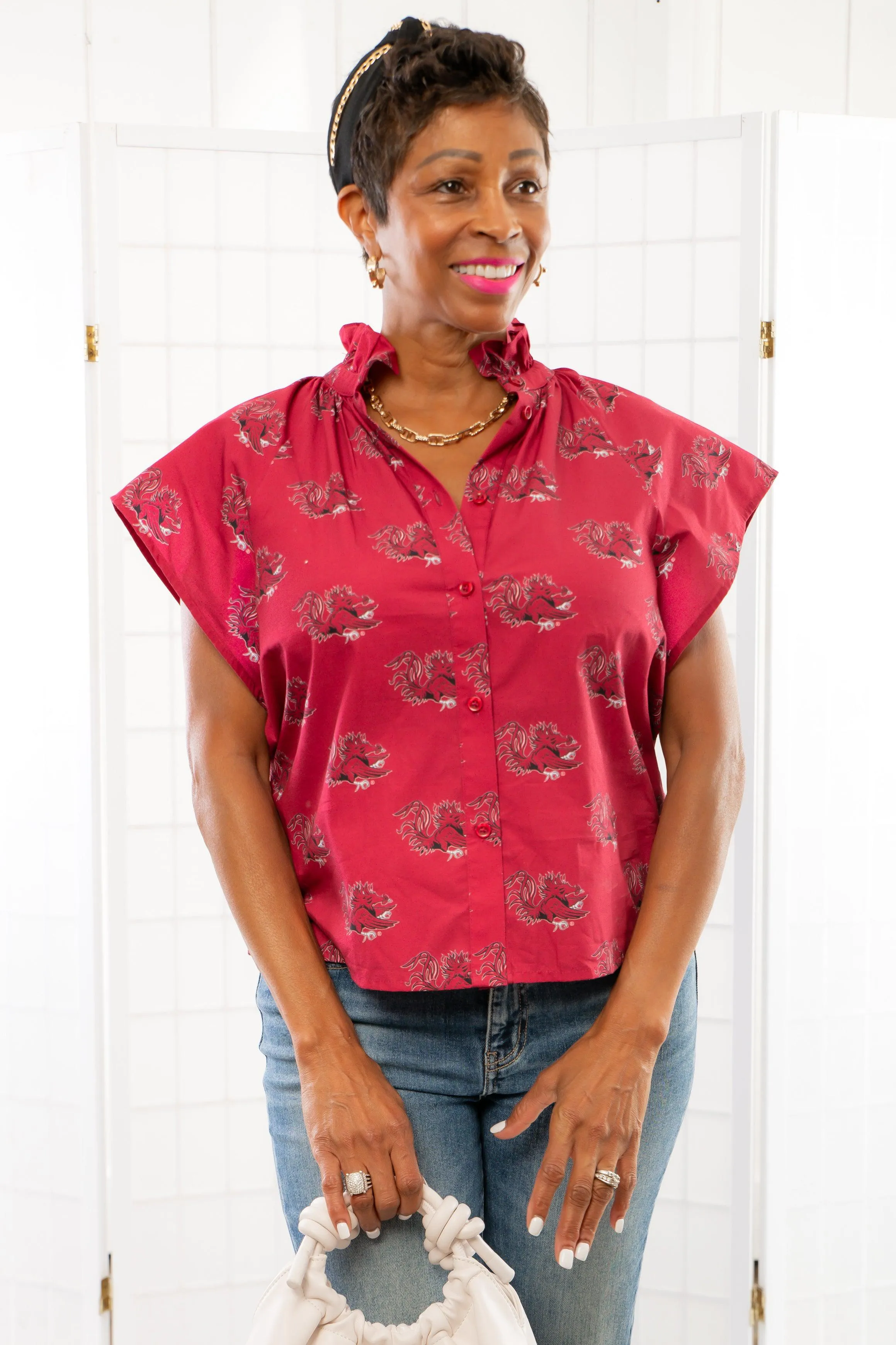 The Gamecocks Garnet & Black Poplin Blouse
