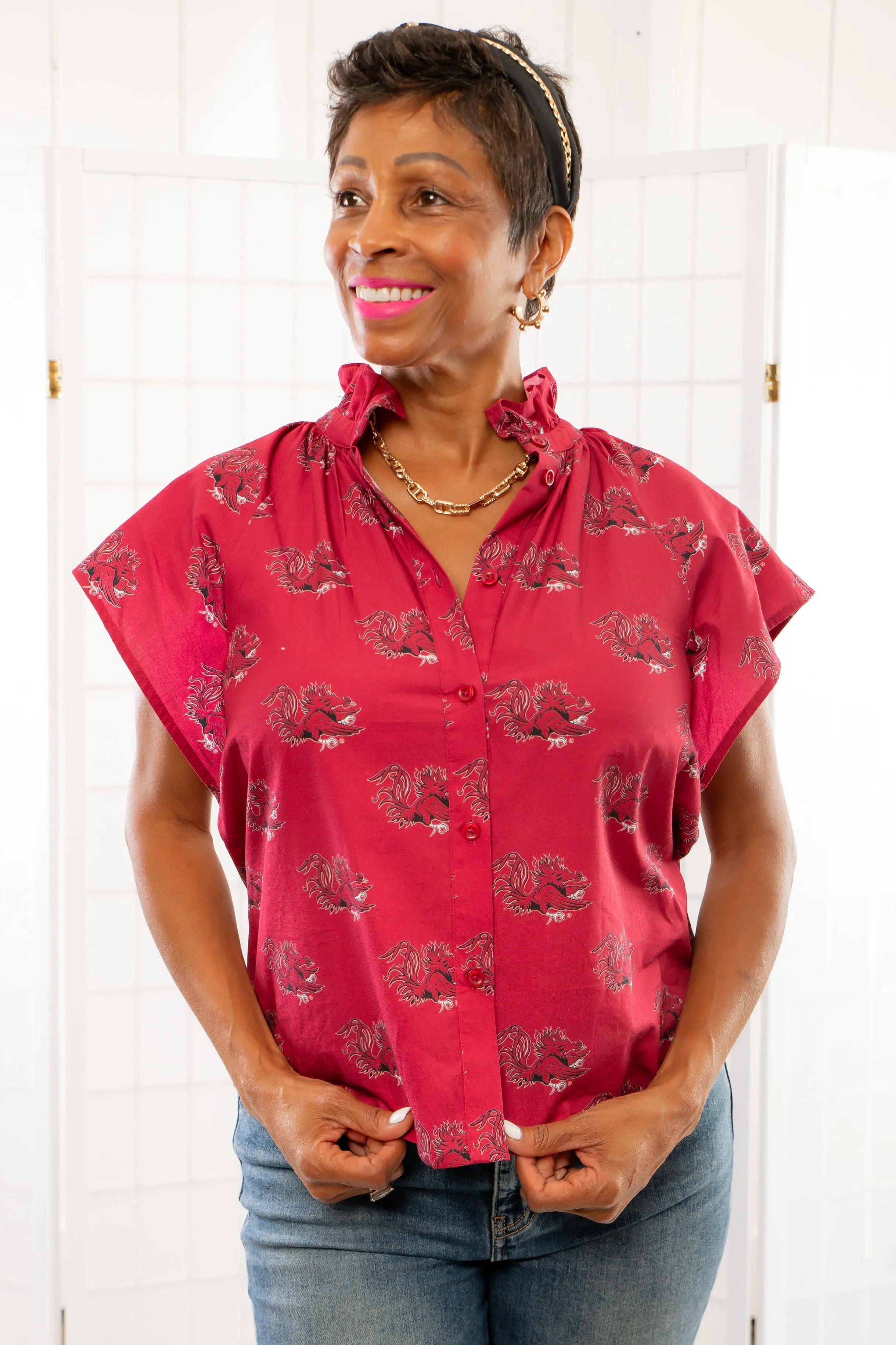 The Gamecocks Garnet & Black Poplin Blouse