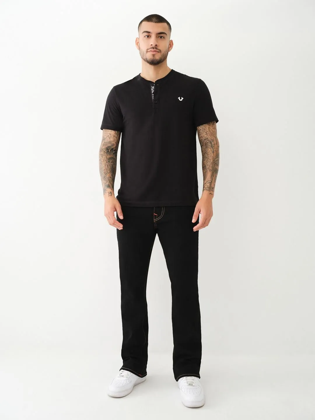 True Religion Men Black Solid Bootcut Mid-Rise Jeans
