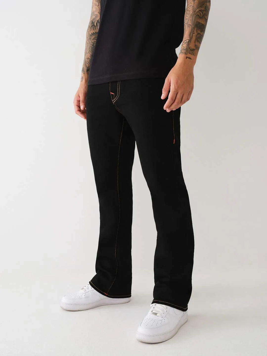 True Religion Men Black Solid Bootcut Mid-Rise Jeans