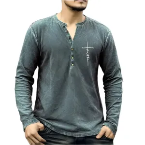 Vintage Men's T-shirt Cotton Solid Color Shirts