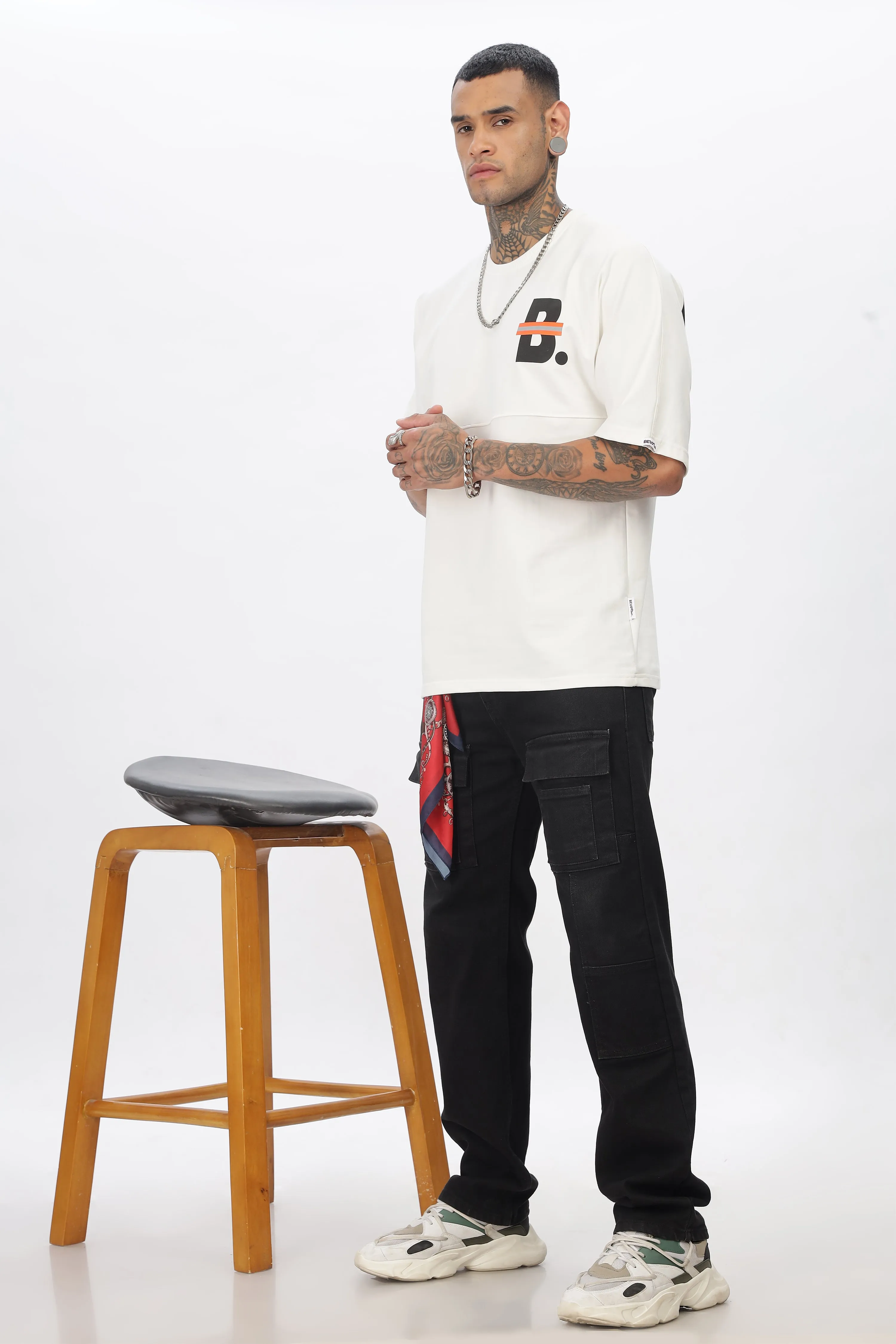 White Stylish Drop Shoulder T Shirt For Men