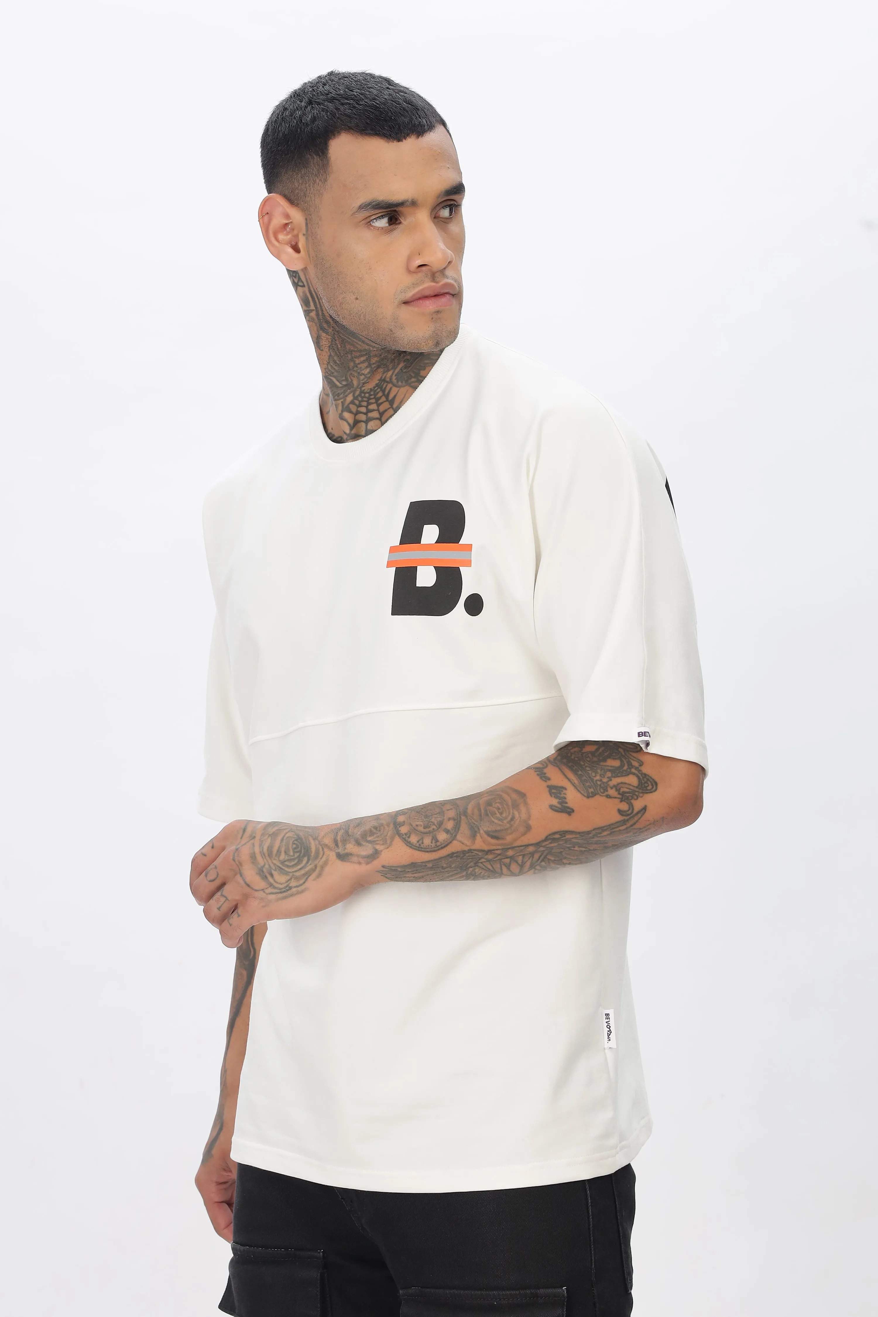 White Stylish Drop Shoulder T Shirt For Men