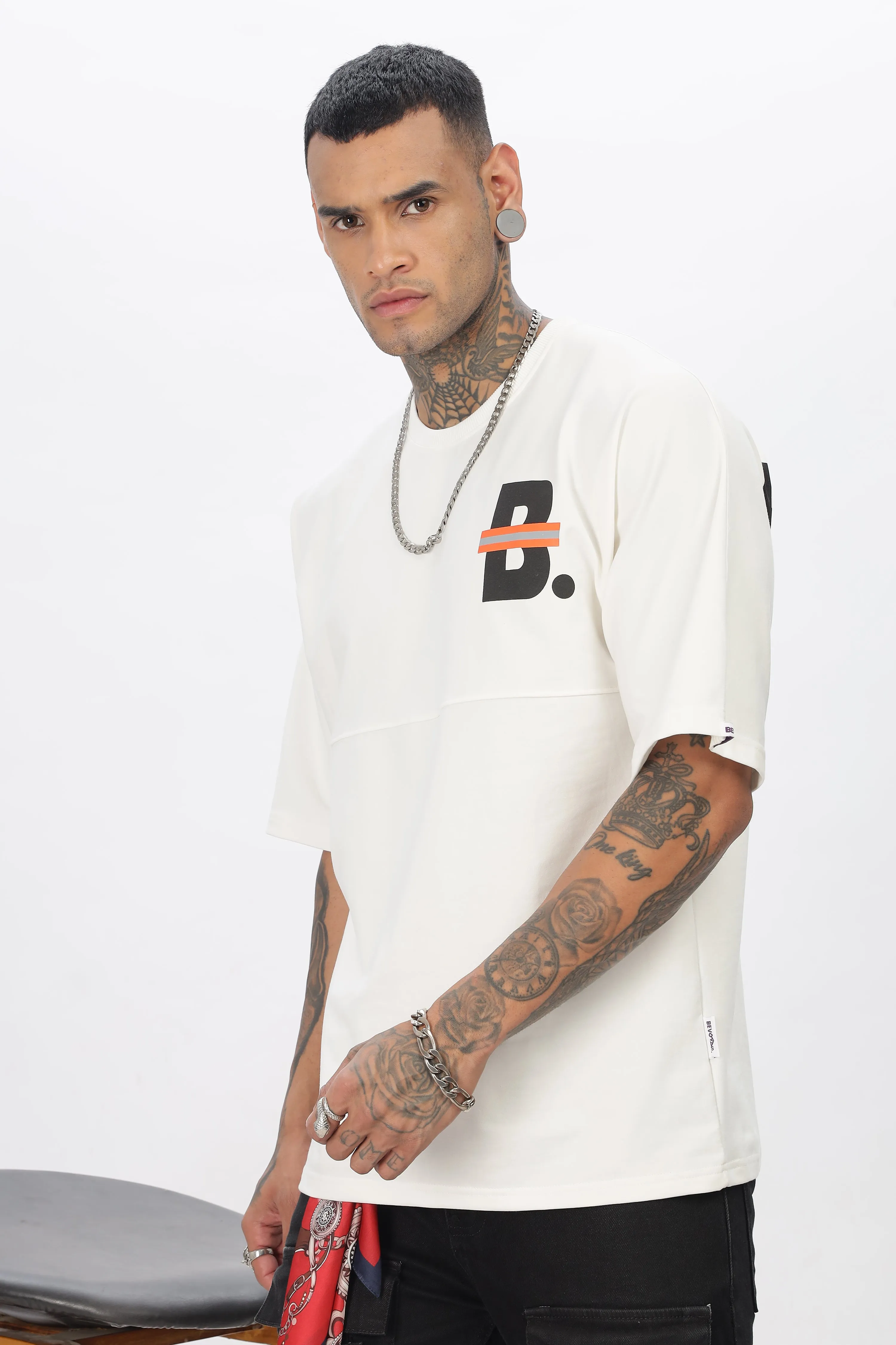 White Stylish Drop Shoulder T Shirt For Men