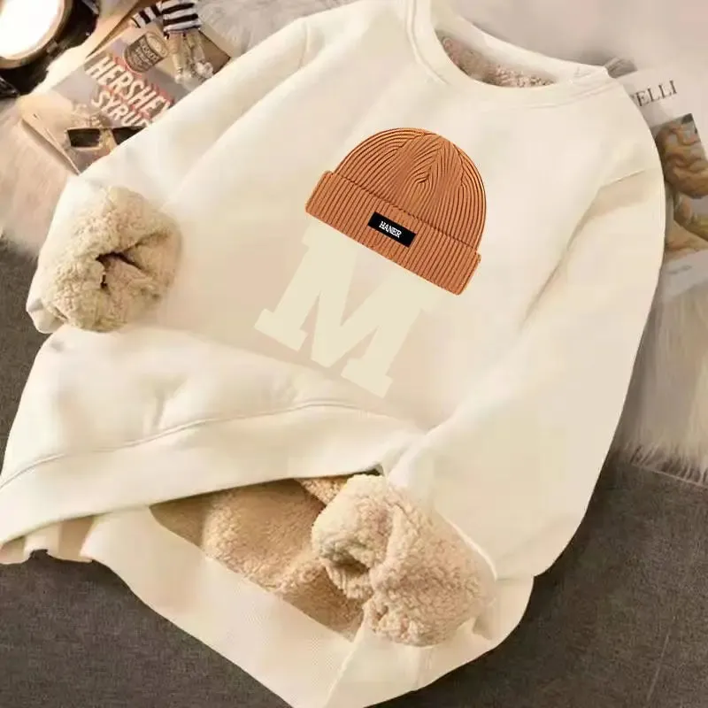 Winter Warm Sweatshirts Sweater Letter Printing Lamb Fleece Unisex Plush Thickened Warm Top Lambswool Thicken Harajuku Pullovers
