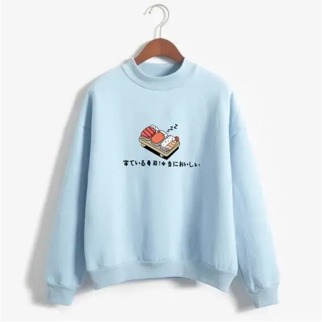 Women’s cartoon kawaii sushi hoodies japanese print fleece pullover