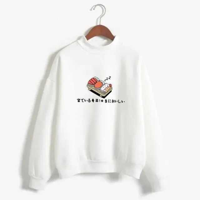 Women’s cartoon kawaii sushi hoodies japanese print fleece pullover