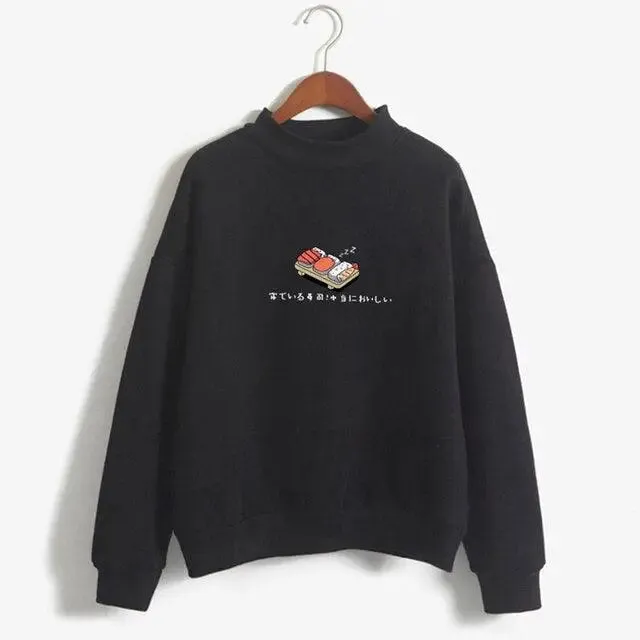 Women’s cartoon kawaii sushi hoodies japanese print fleece pullover