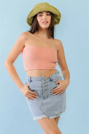 Women's Dusty Peach Knit Strapless Crop Top