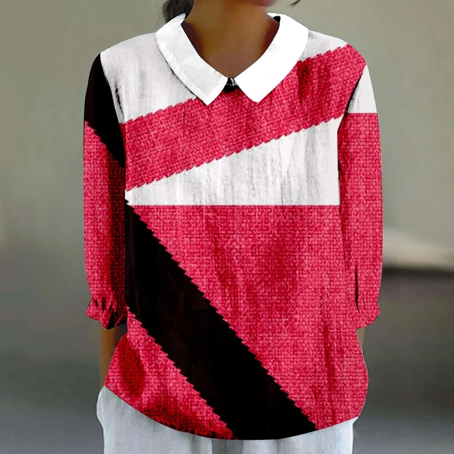 Womens V Neck Roll up Sleeve Cotton and Linen 3/4 Sleeve Shirt Tshirts Summer Cute Tees Linen Clothes for Women