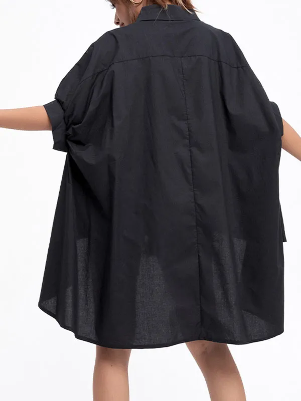 xakxx Batwing Sleeves High-Low Solid Color Lapel Blouses&Shirts Tops